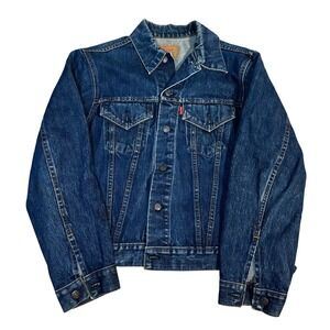 Levi Strauss Co Denim Trucker Jacket Dark Wash Classic Style Mens small VTG
